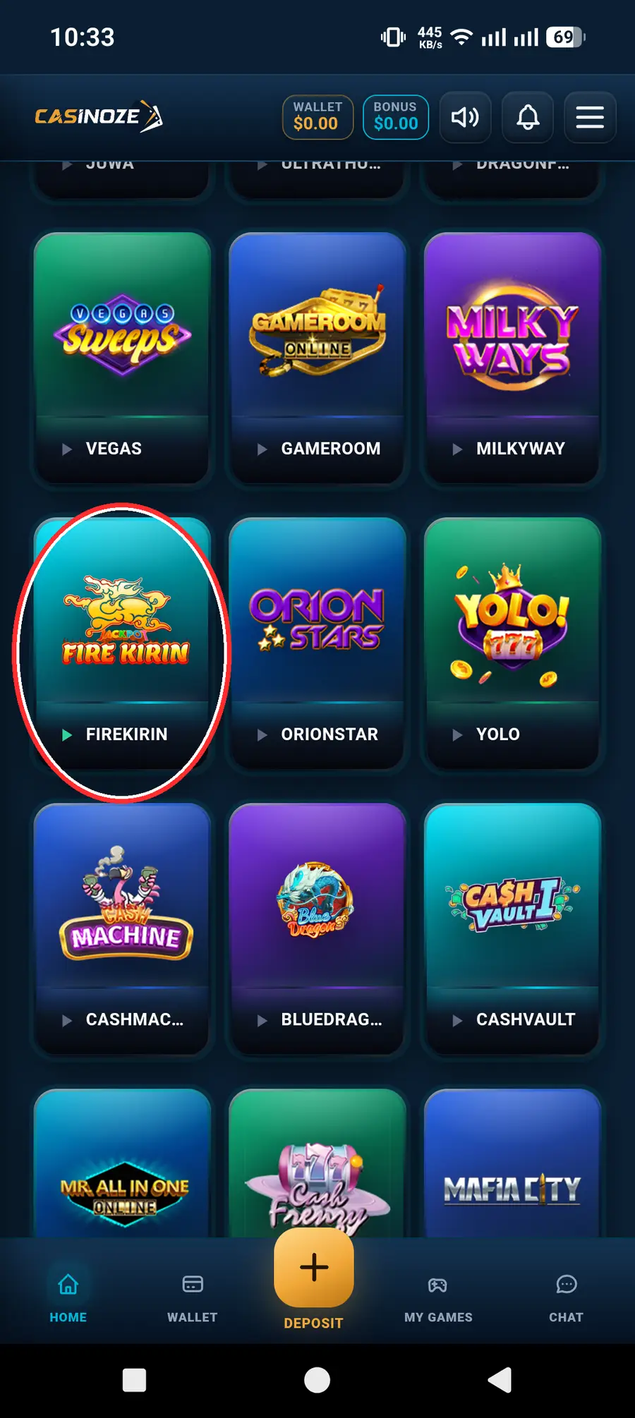 Selection of games available on a distributor platform
