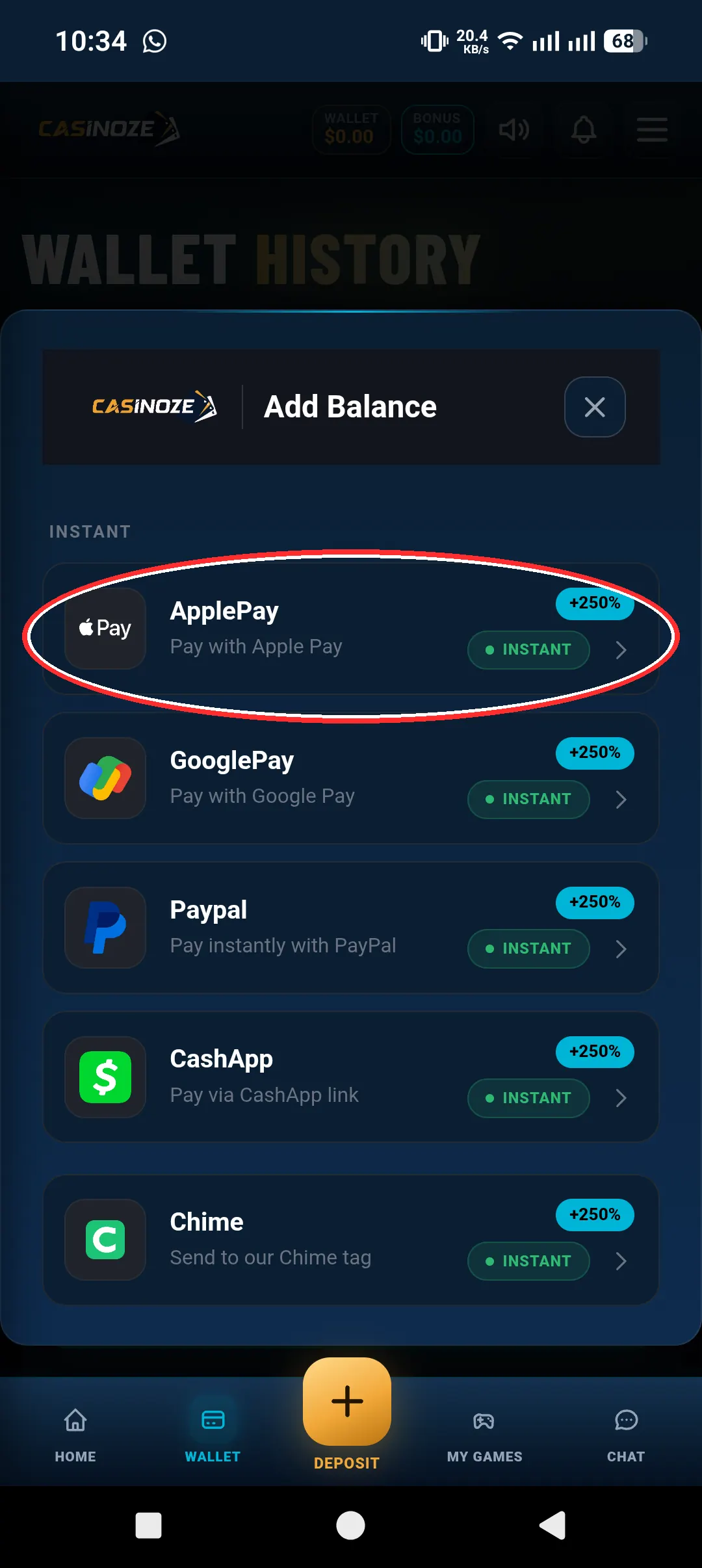 Deposit payment methods and bonus offers on Casinoze