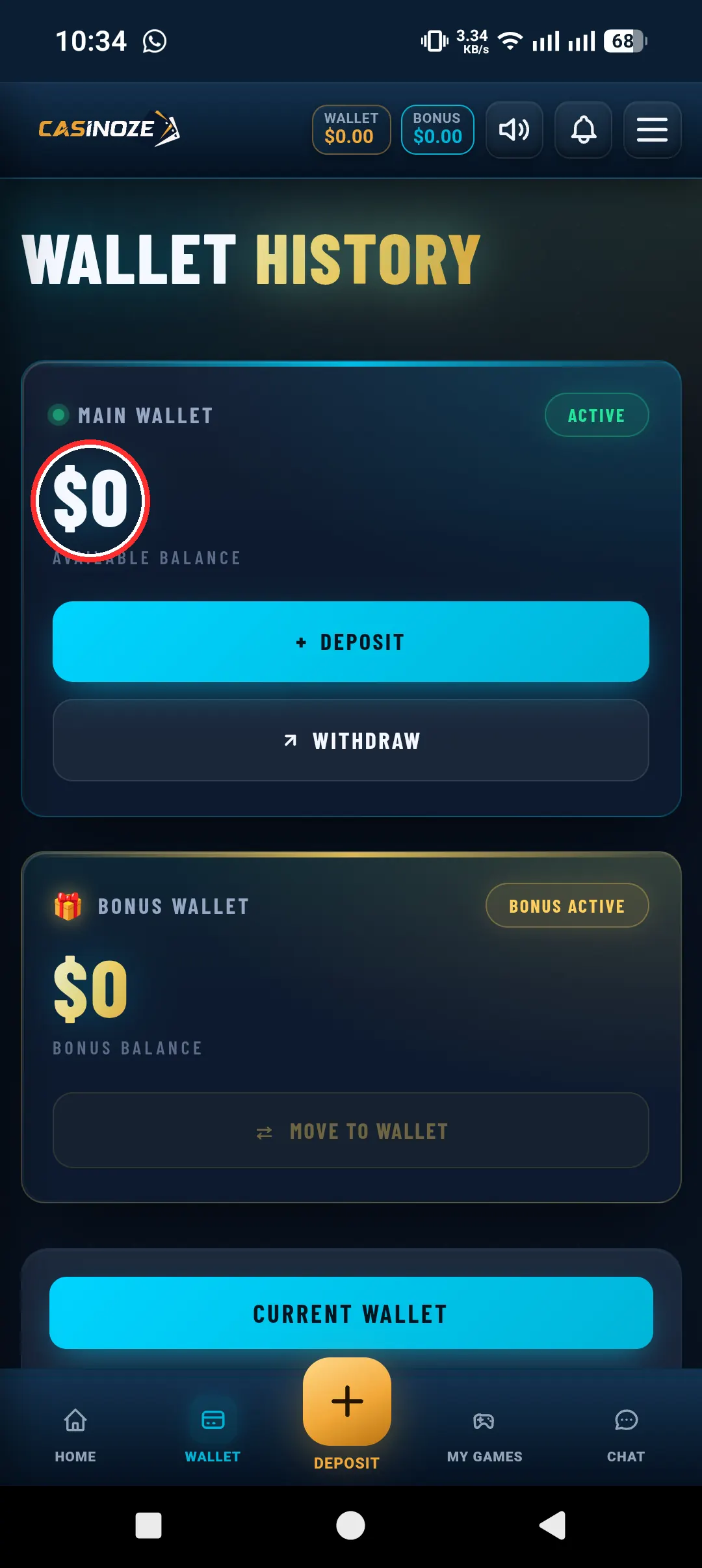 Distributor wallet view showing player credit balances