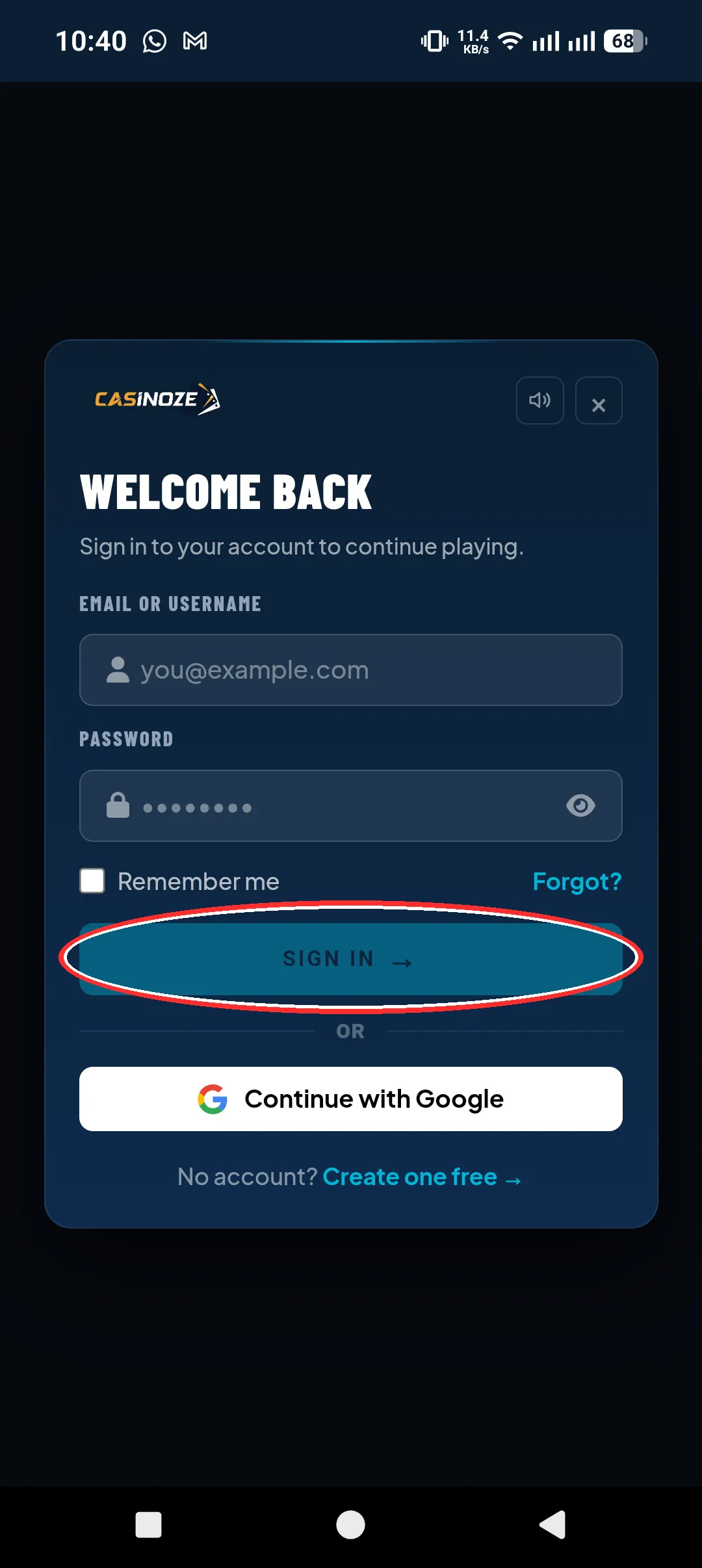 Fire Kirin app login screen with username and password fields