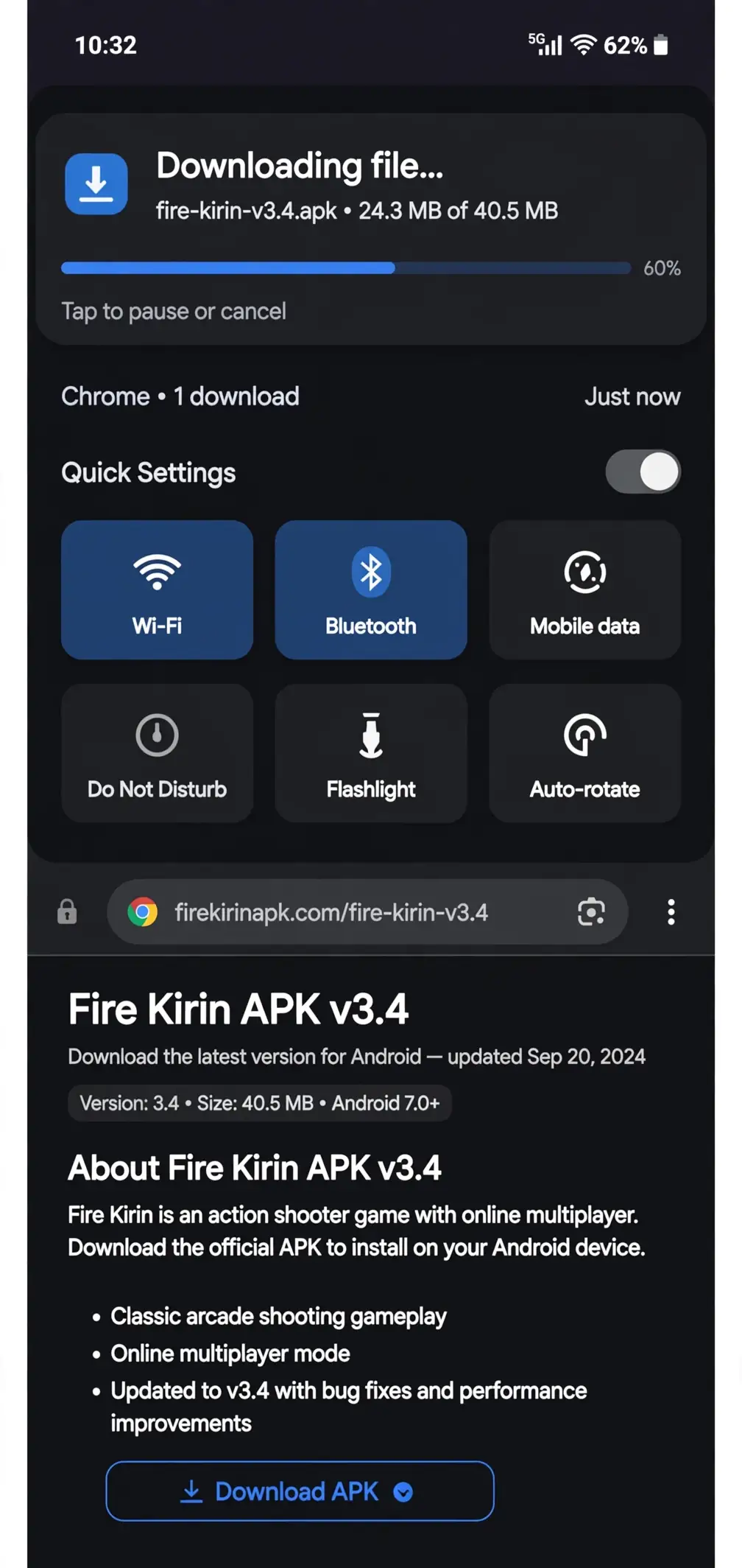Fire Kirin APK download starting on an Android phone