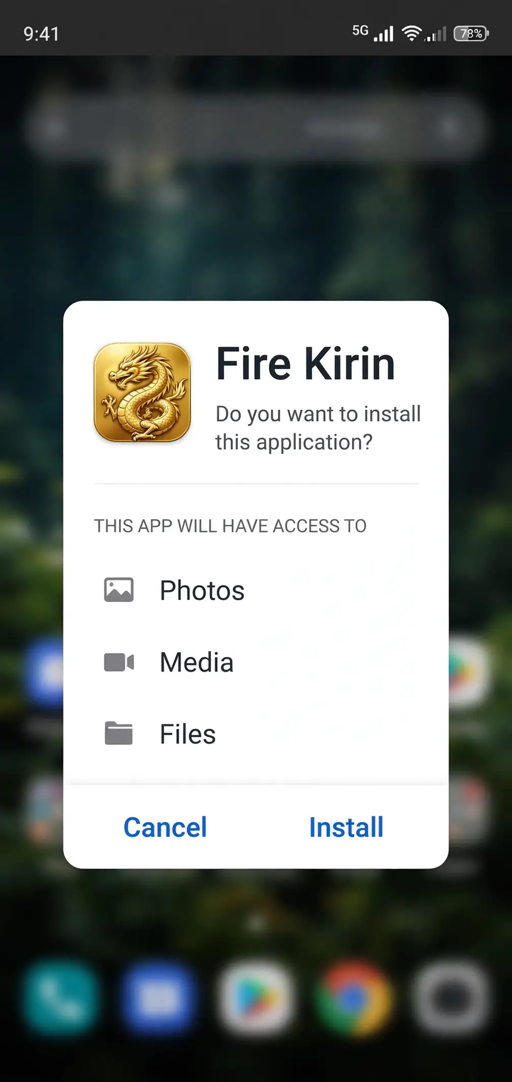 Android install prompt for the Fire Kirin APK